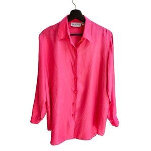 100% Silk Diane Von Furstenberg Pink Long Sleeve Button-Up Shirt S/M